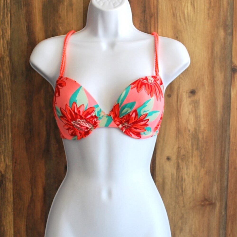 Aerie Swimsuit Bikini Top 34D Orange Flower